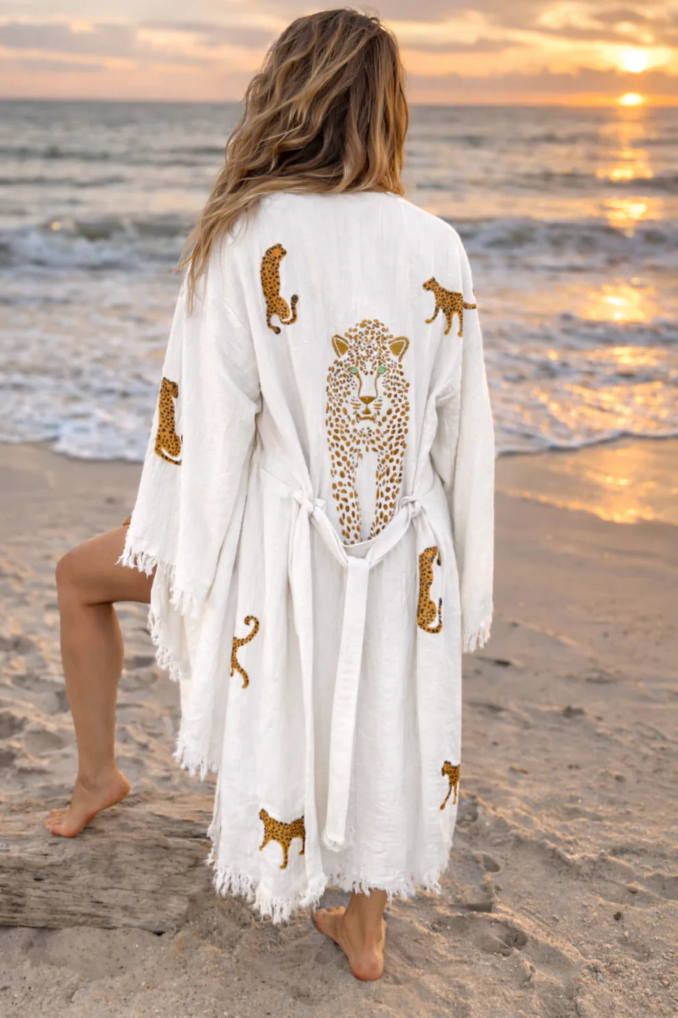 Leopard Lounge White Kimono