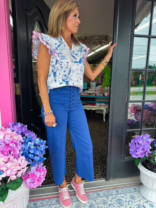 Royal Blue Button Front Jeans