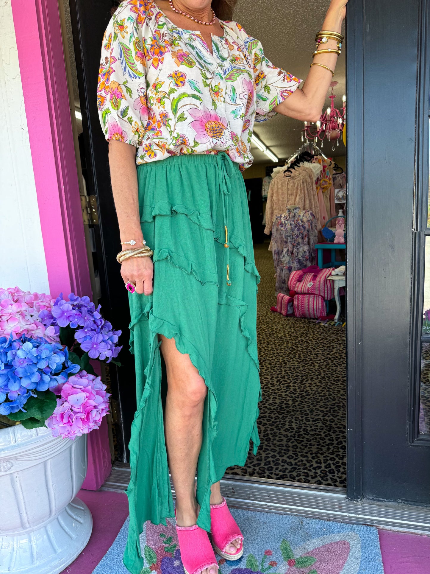 Green Ruffled Gauze Skirt