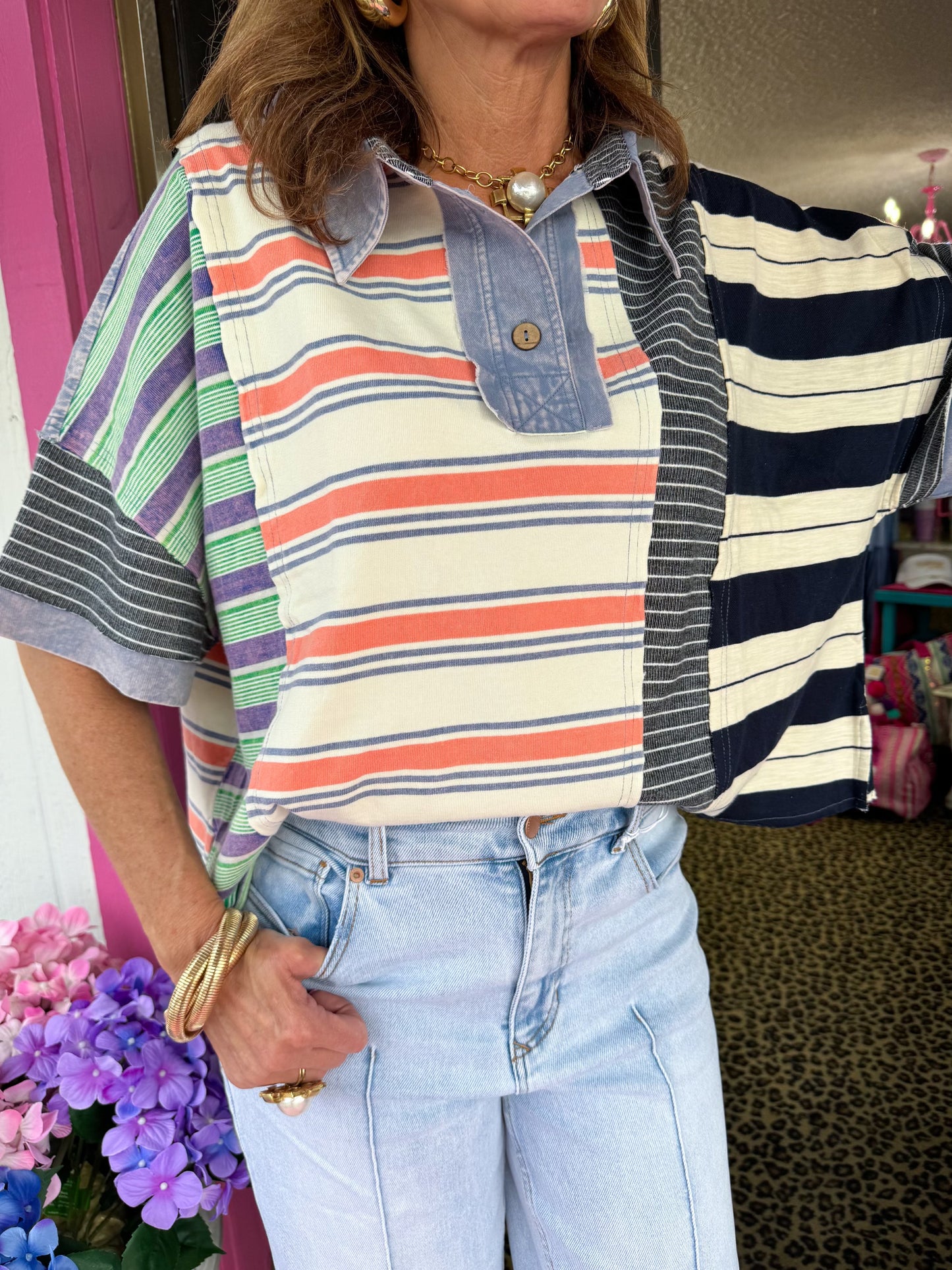 Stripe Mix SS Top