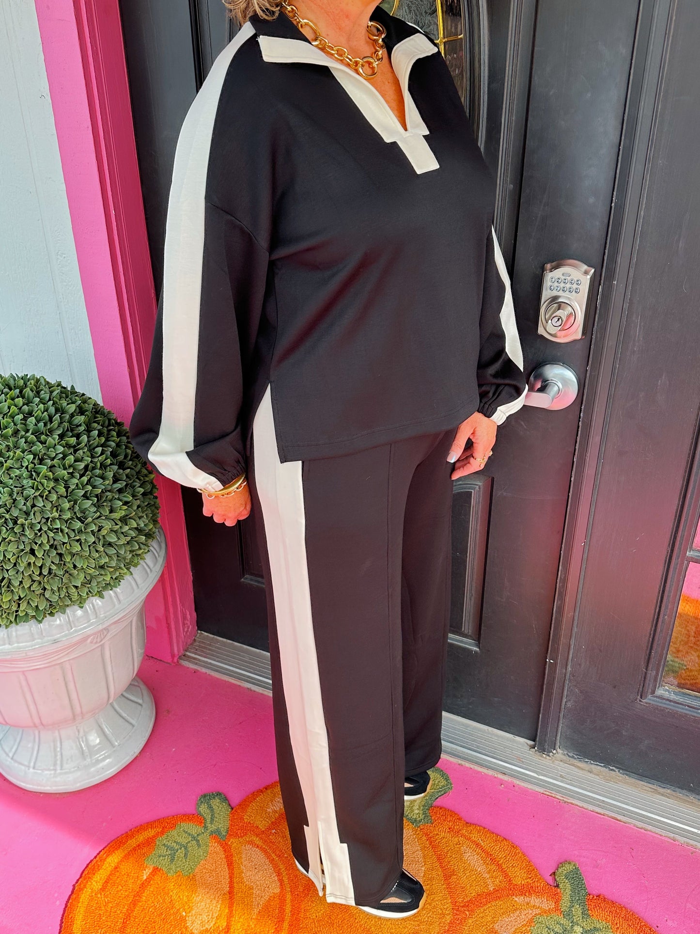 Black Cream LS Pant Set
