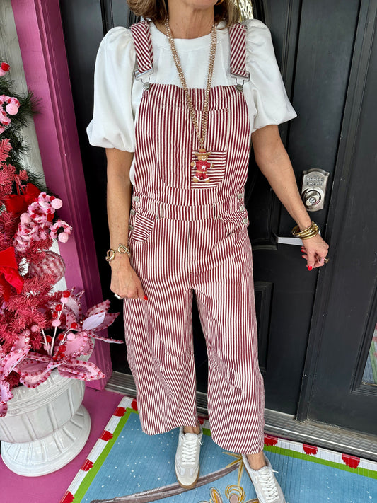 Raspberry Stripe Barrel Jumpsuit