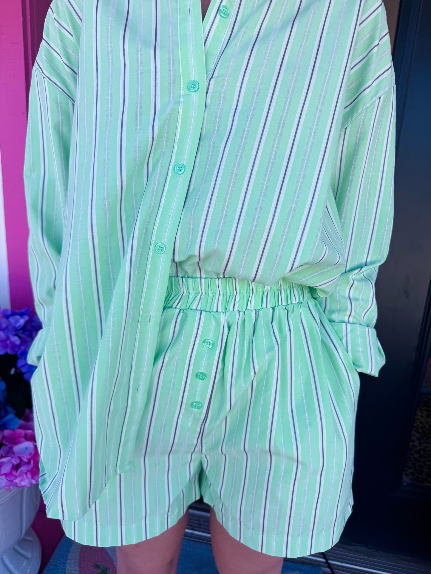 Lime Striped Short Set