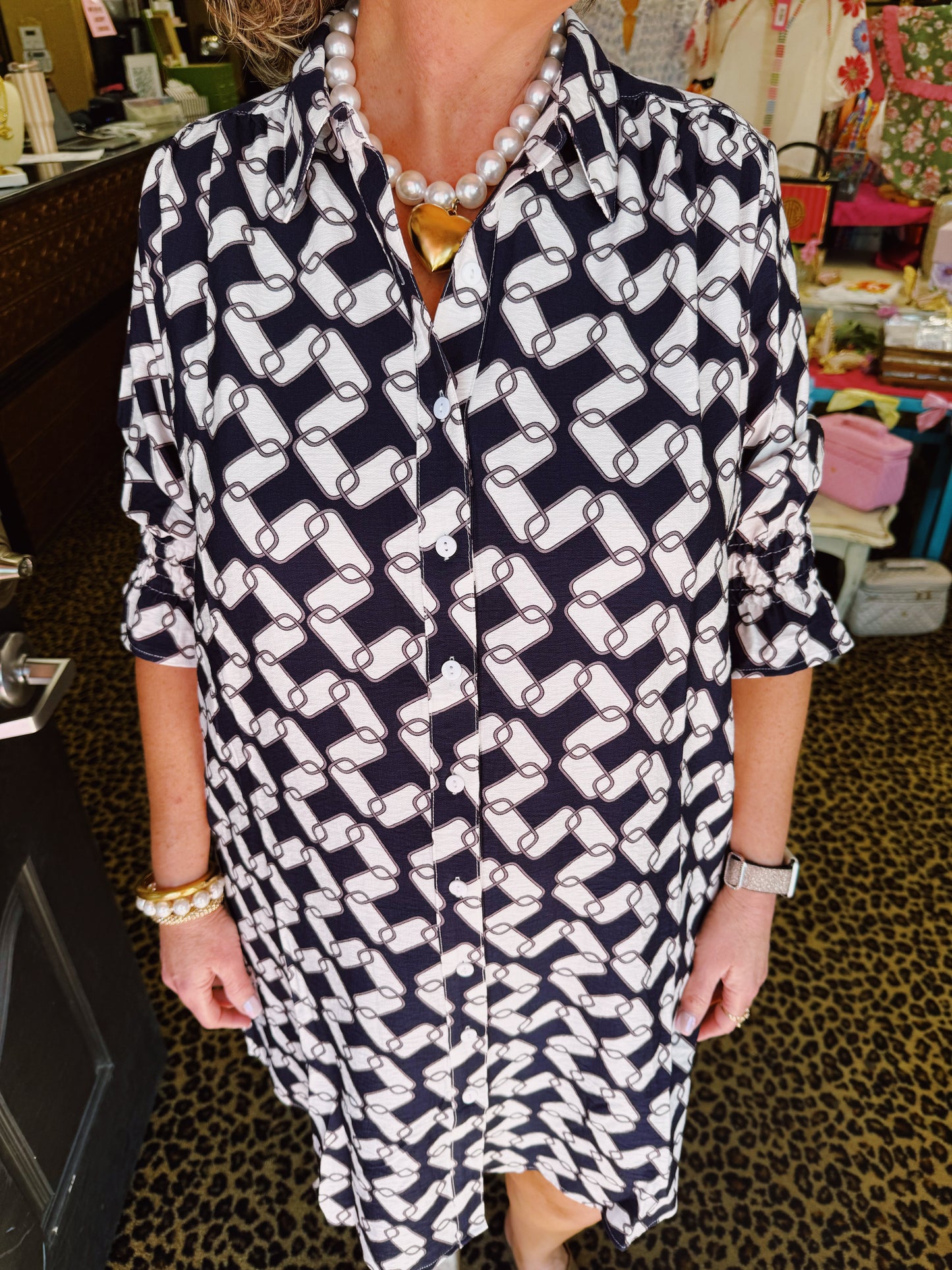 Navy/White Patterned Dress