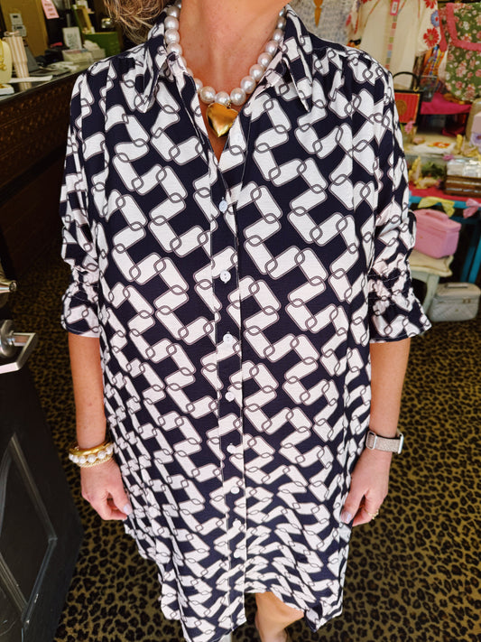 Navy/White Patterned Dress