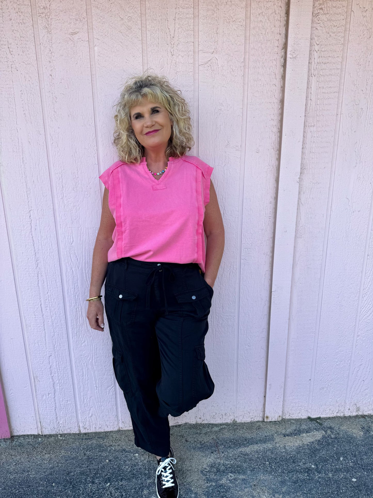 Hot Pink Ruffle Terry Top