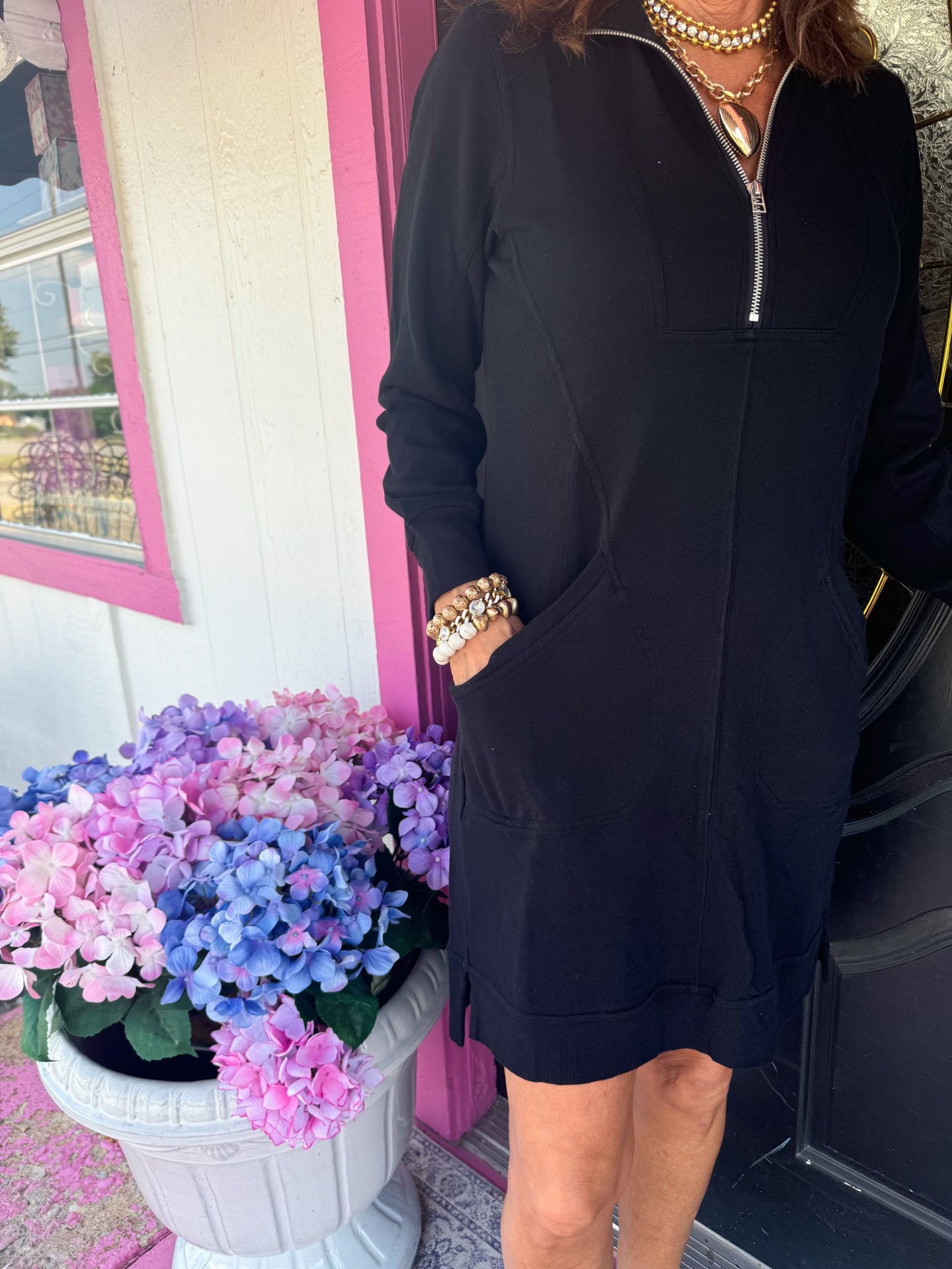Zamora Black Zip Front Dress