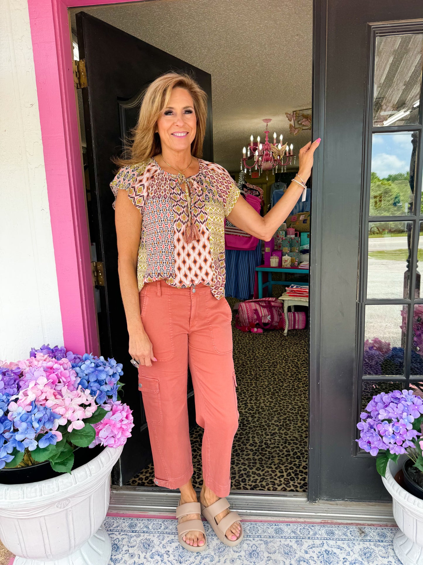 Geo Patchwork Petal Sleeve Top