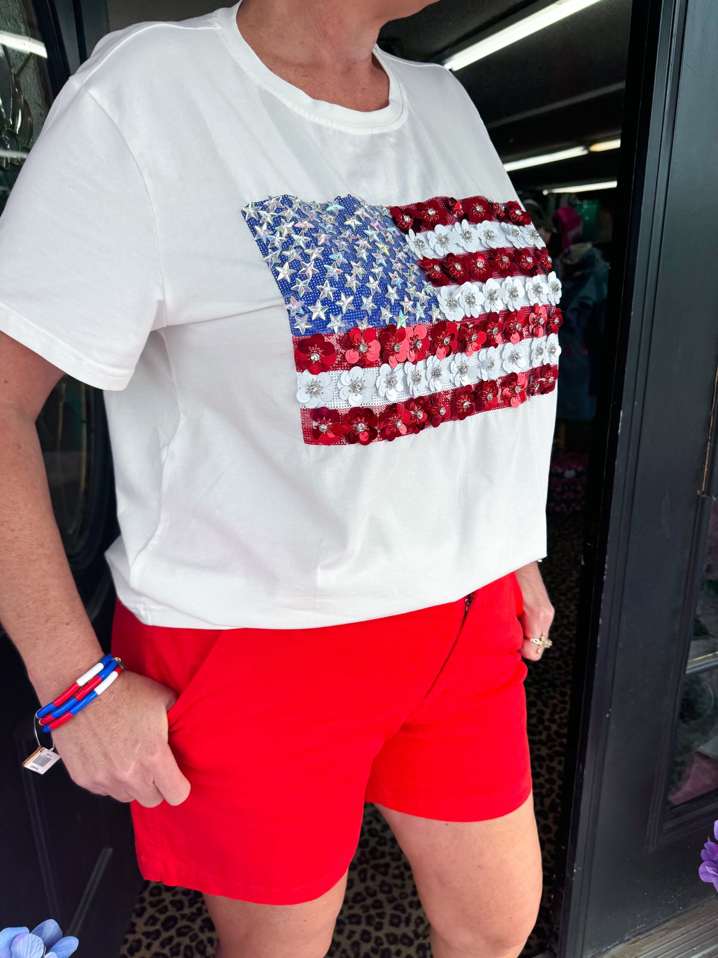 White Flower American Flag Tee