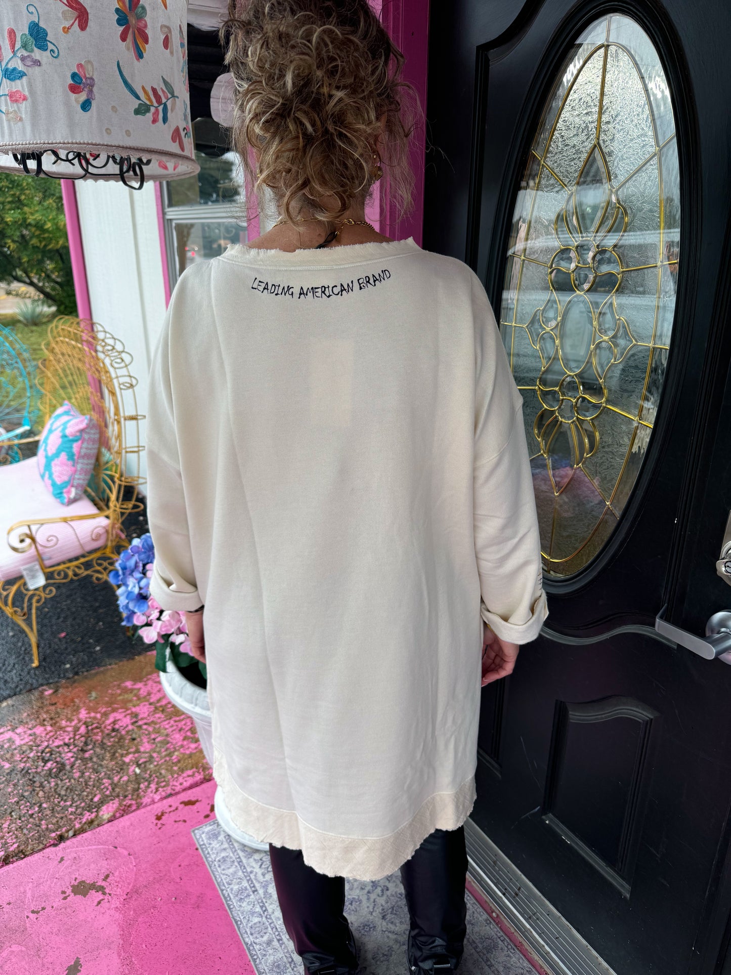 Feather Head White Fleece Top -OS