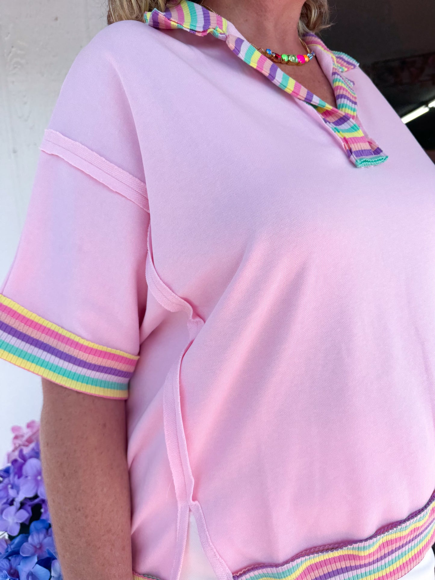 Pink Multi Stripe Band Top