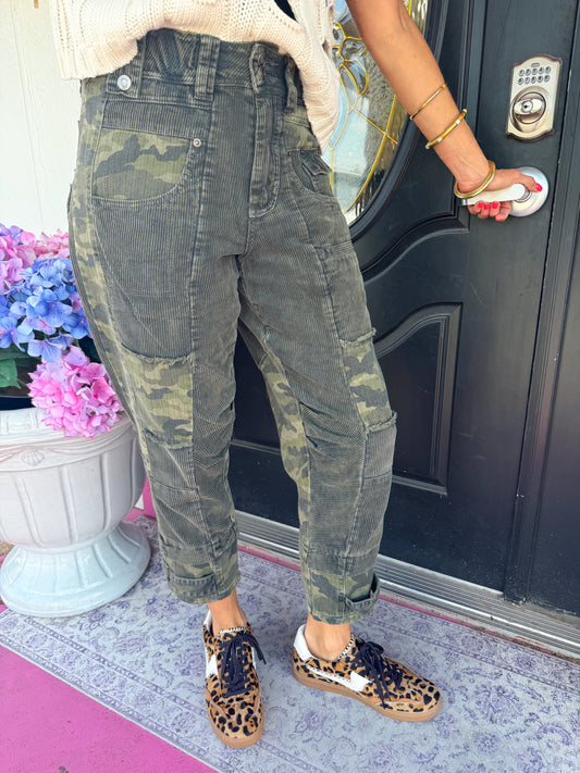 Black Wash Camo Corduroy Pants