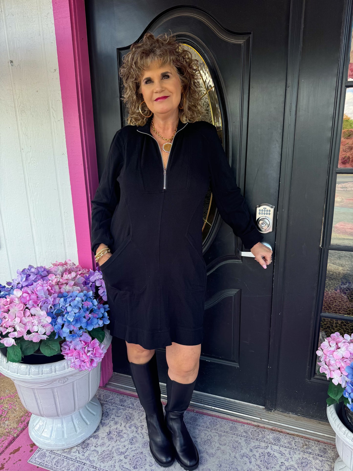 Zamora Black Zip Front Dress