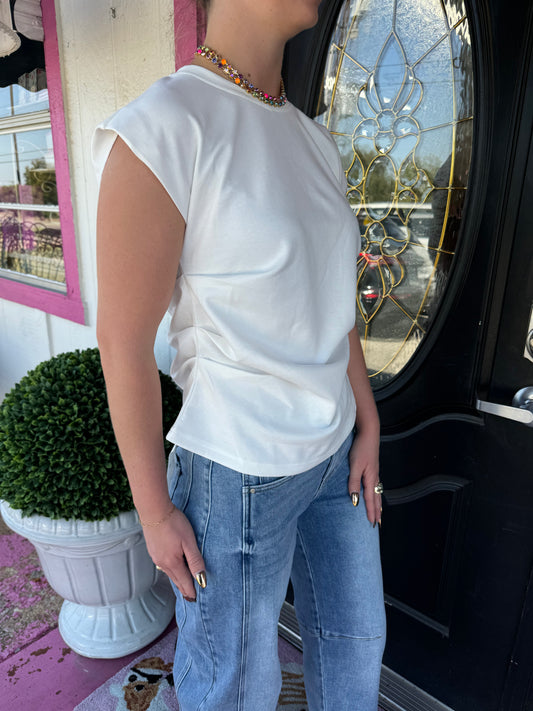 Ivory Side Tuck Muscle Tee
