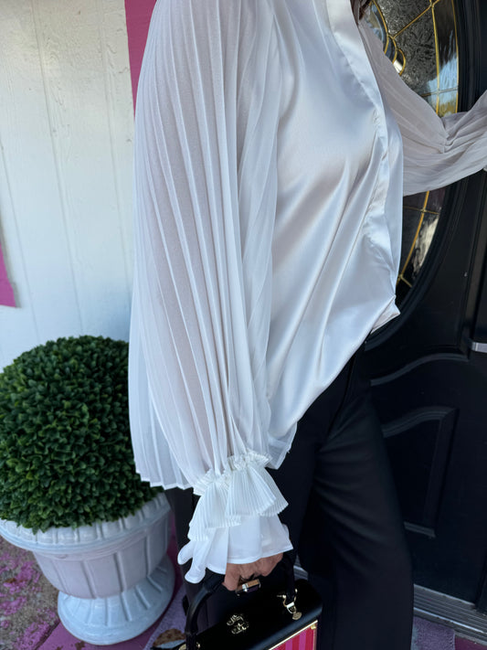 Off White Button Pleated Blouse