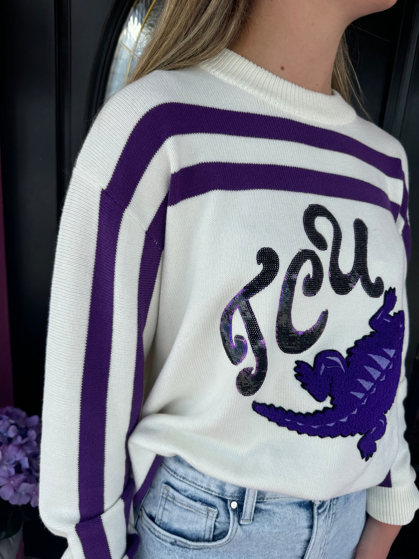 TCU Striped L/S Sweater