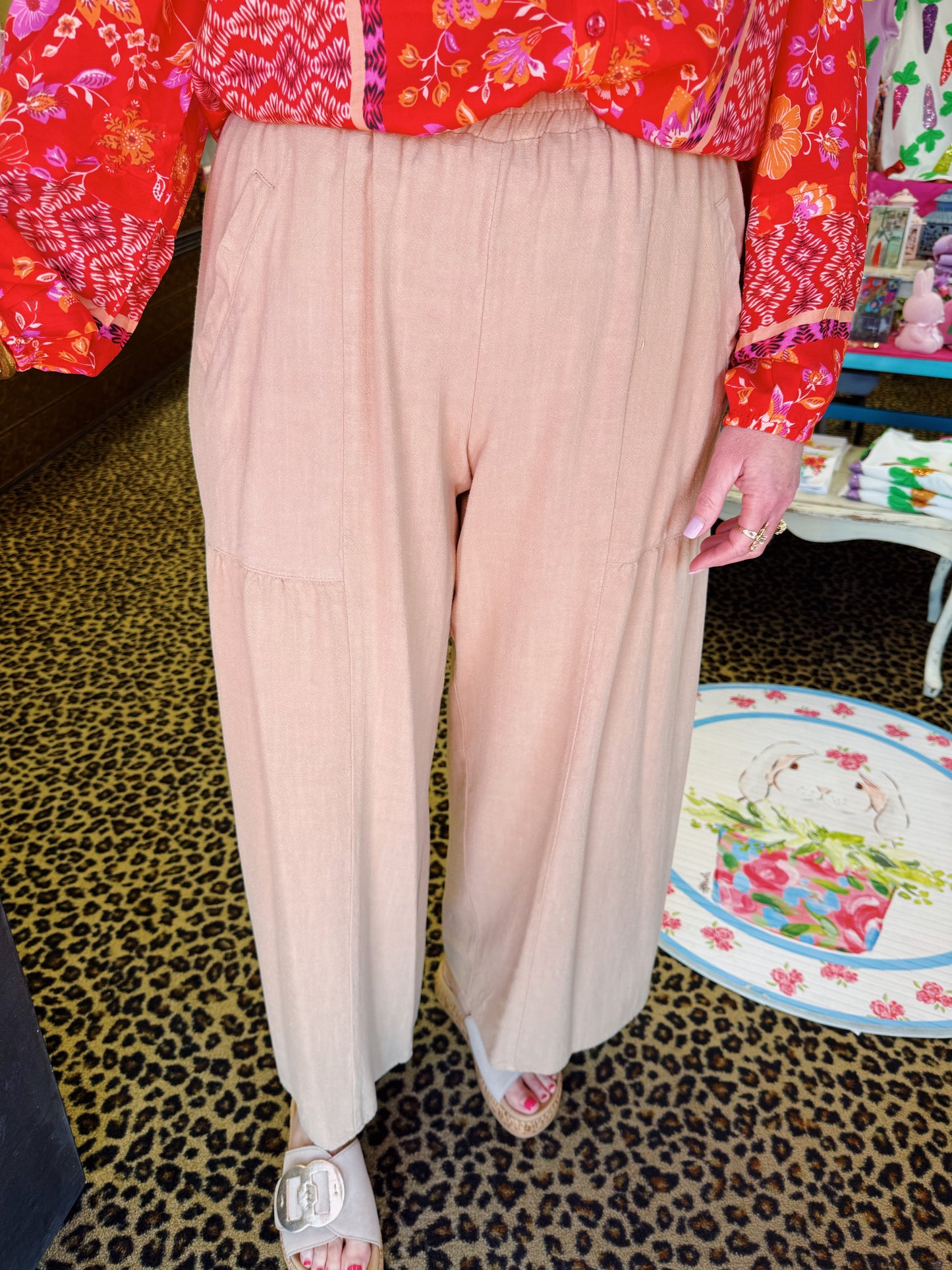 Sand Wide Leg Cotton Pant