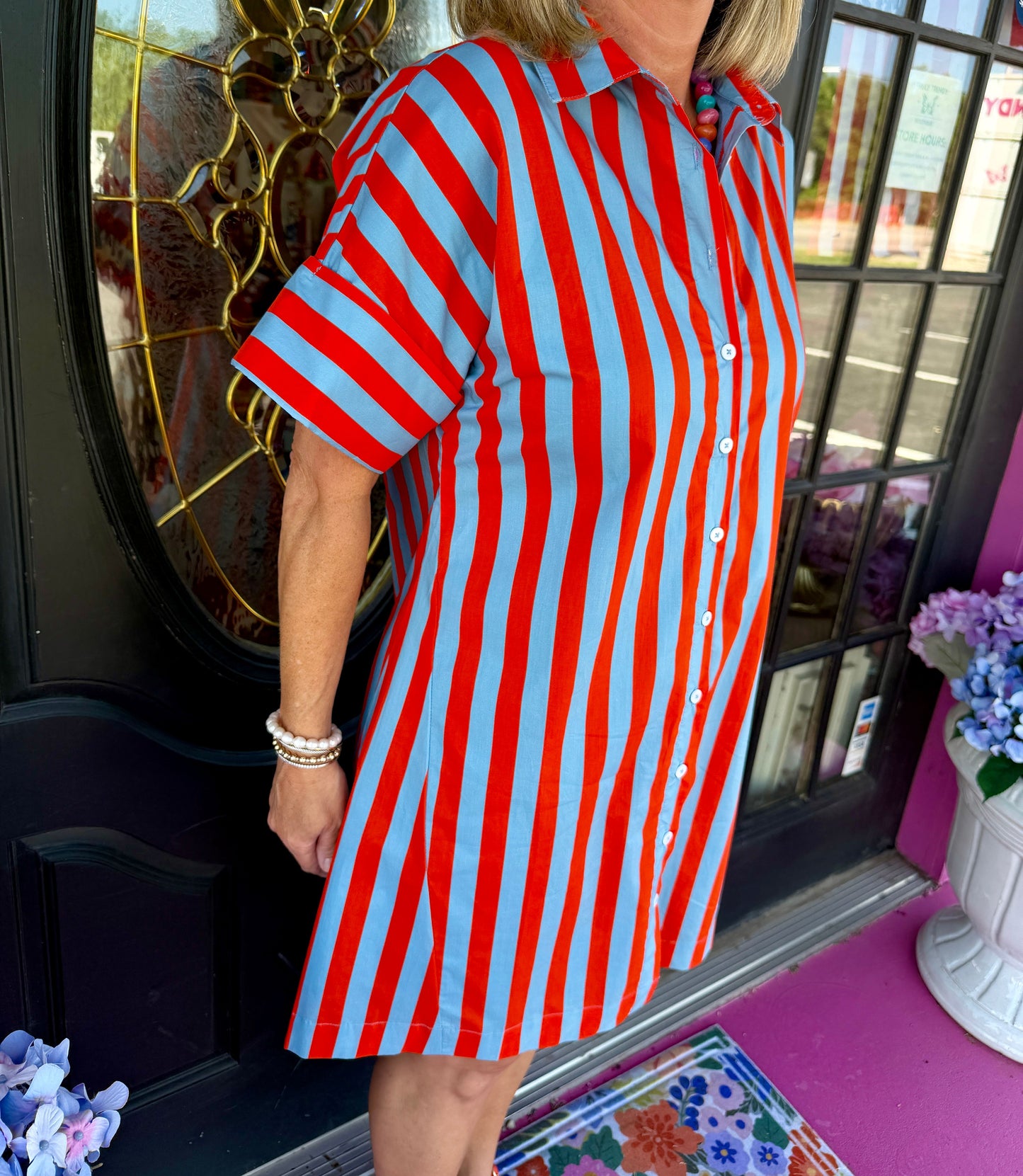 Blue/Orange Striped SS Dress