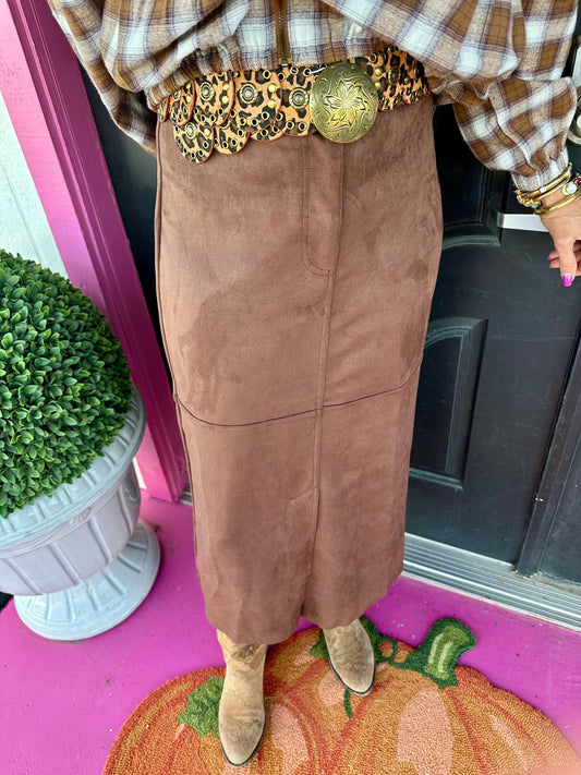Brown Suede Maxi Skirt