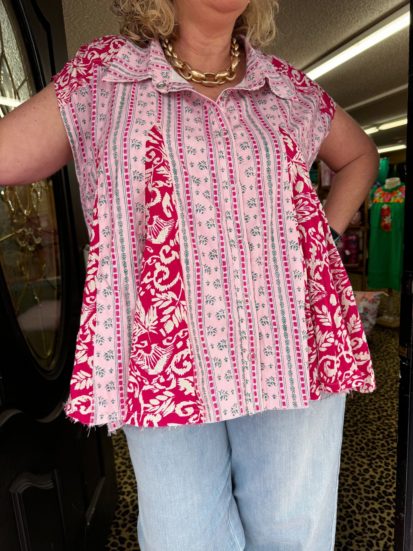 Pink Front Flare Hem Top