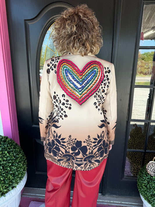 Printed Red Heart Blazer - One Size