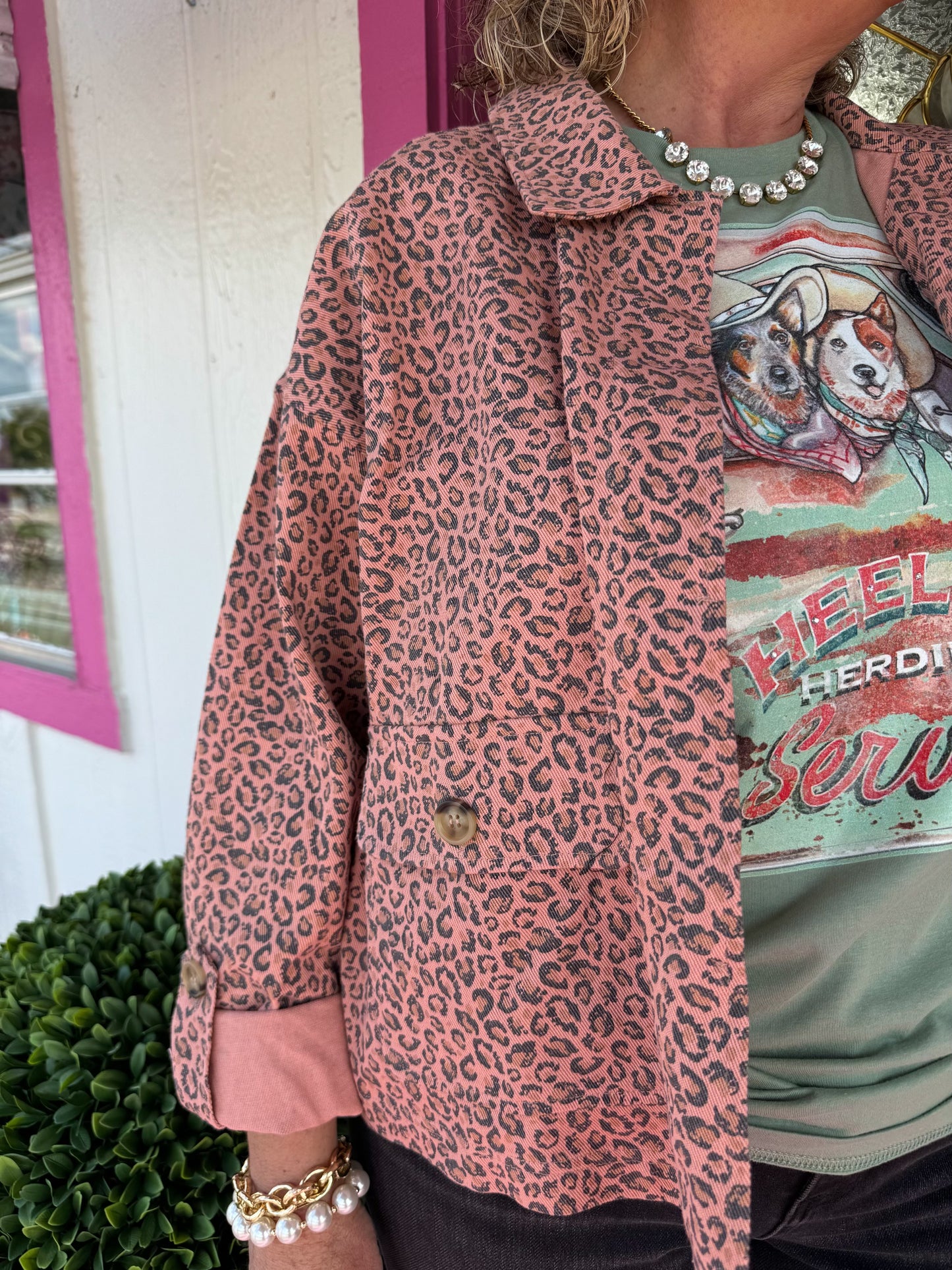 Pink Leopard Button Jacket