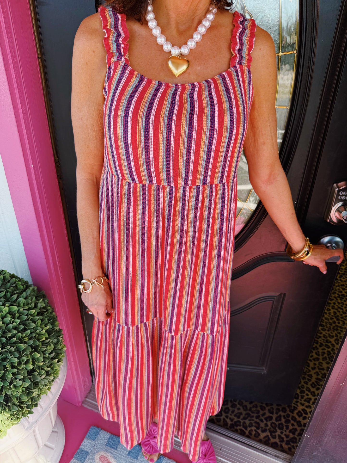 Multi Stripe Sleeveless Midi