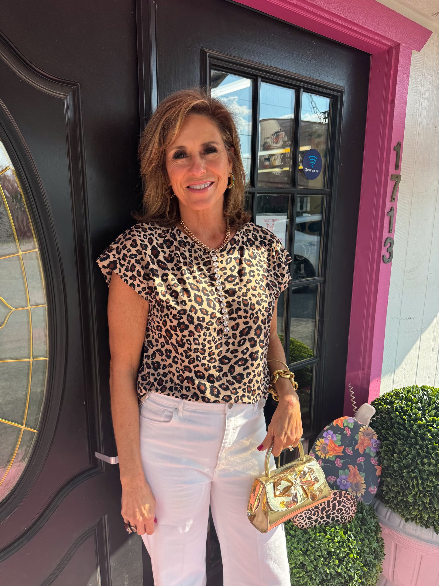 Brown S/S Leopard Top
