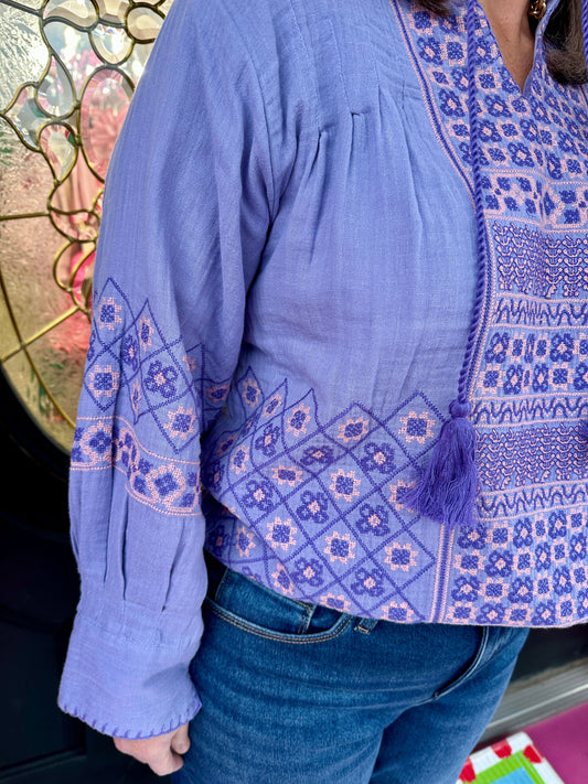 Peri Gauze Cross Stitch Top