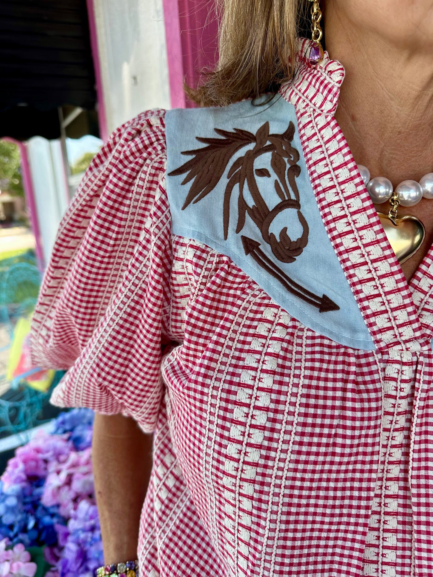 Red Gingham Horse Top