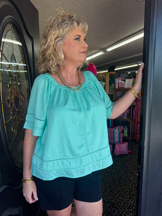 Mint Bell Sleeve Woven Top