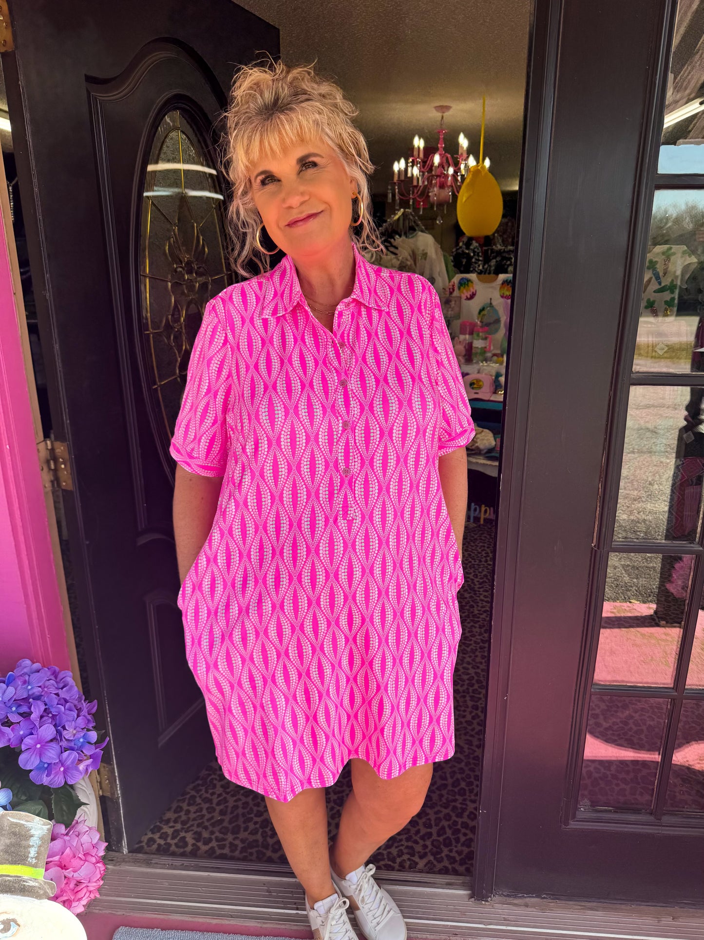 Dots Collar Button Down Dress