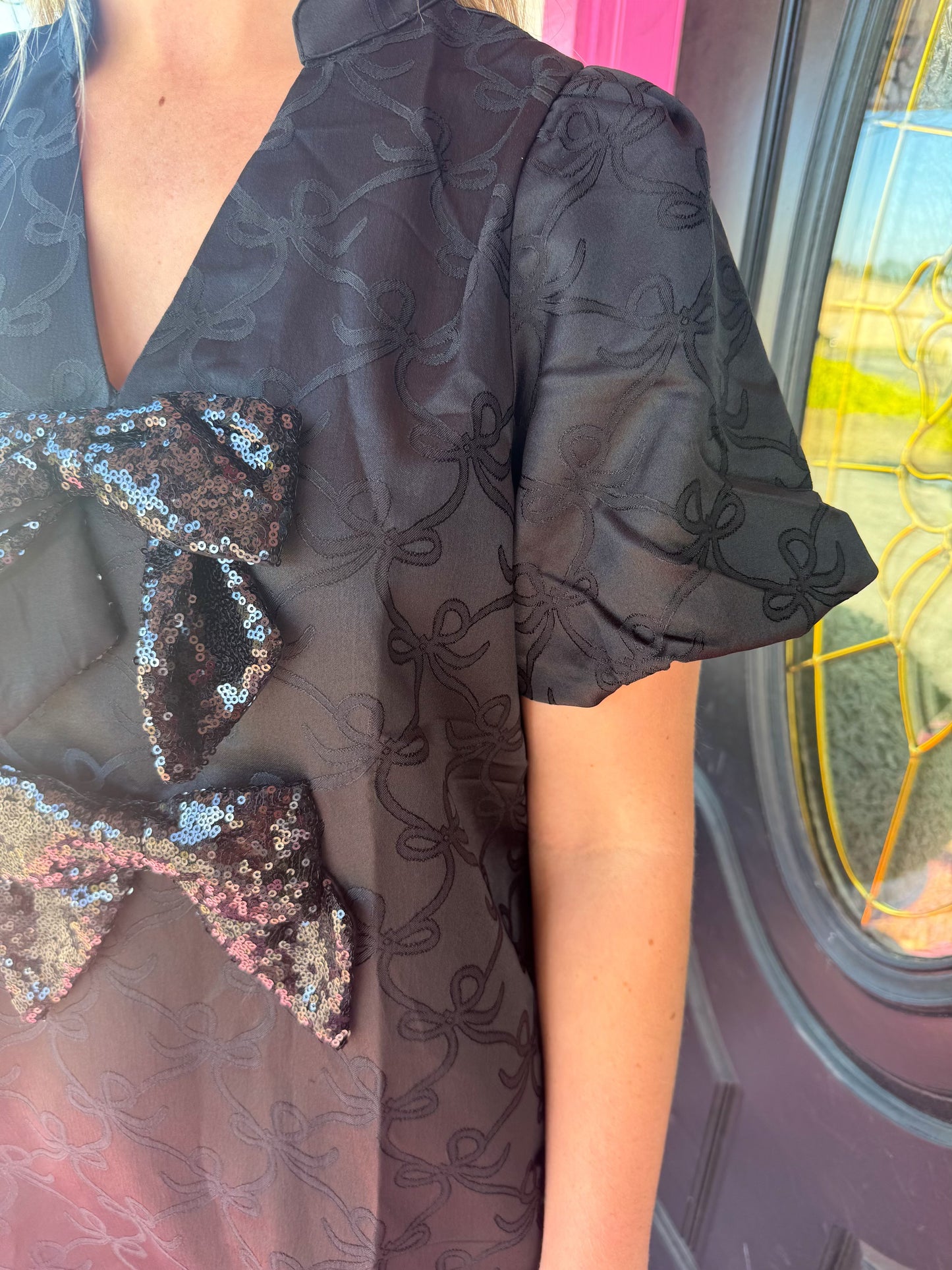 Black Sequin Bow Dress