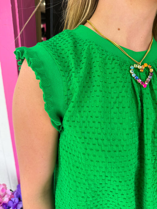 Green Rib Band Textured Top
