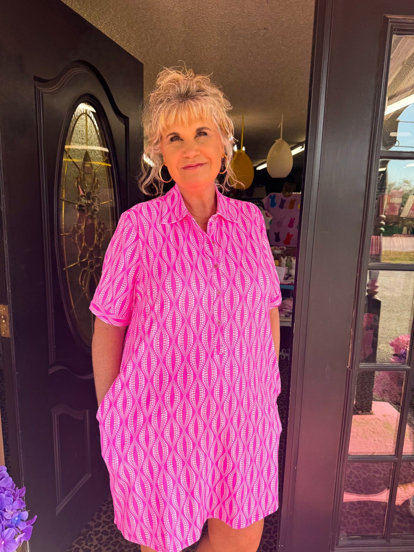 Dots Collar Button Down Dress