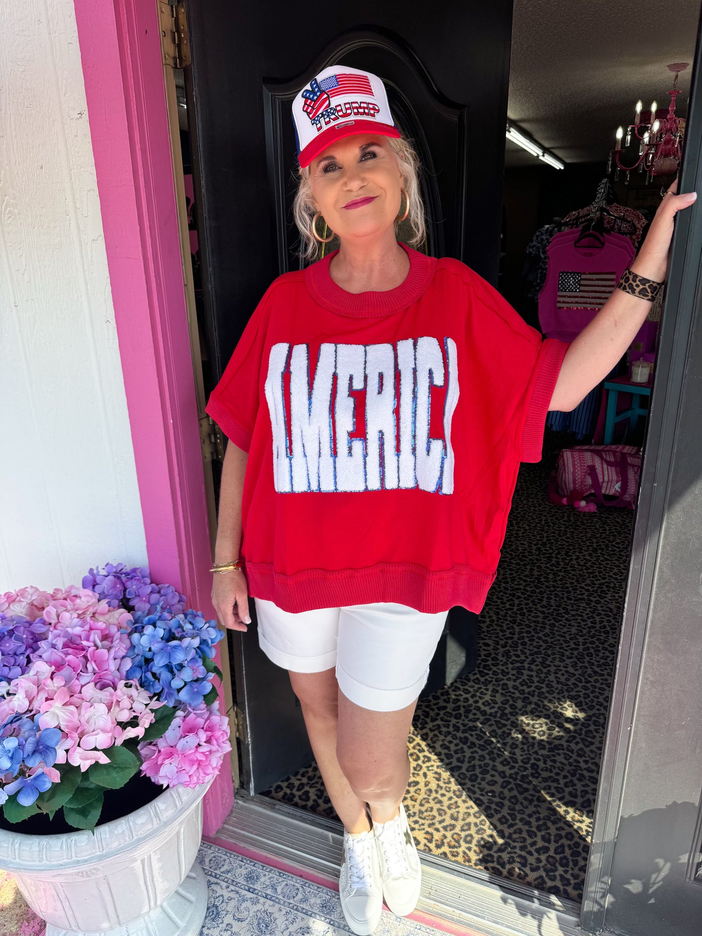 Red America Banded SS Top