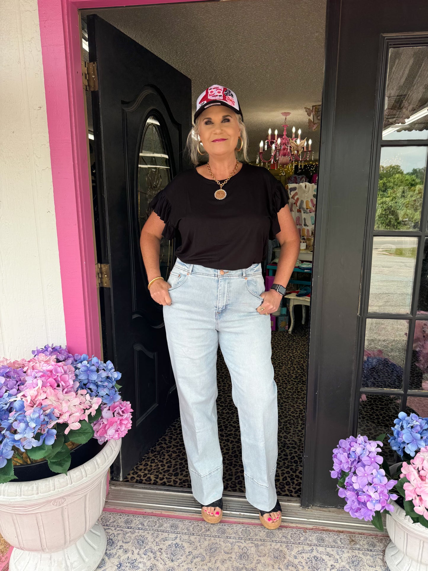 Sonny Black Ruffle Sleeve Top