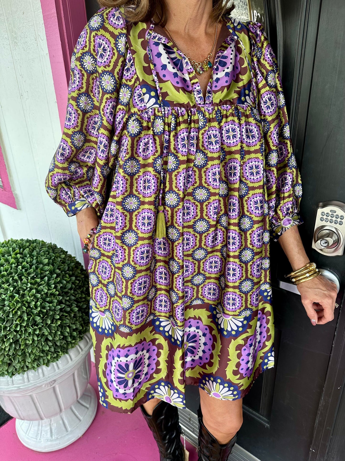 Purple Medallion Border Dress