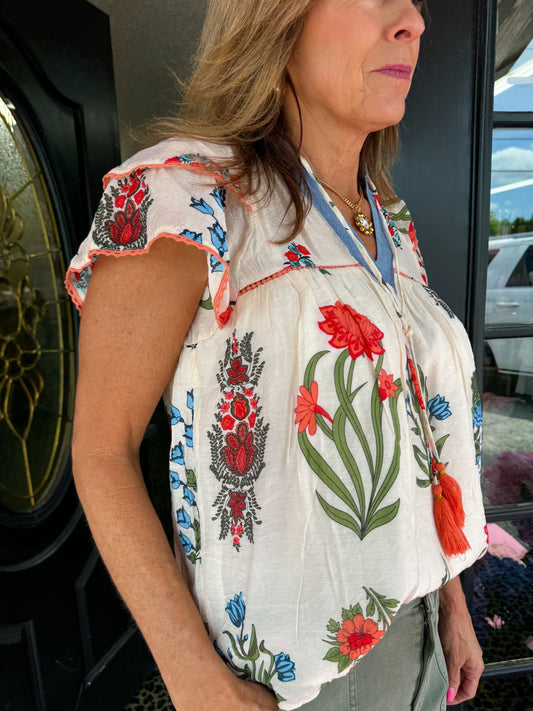 Cream Flutter Flower Top