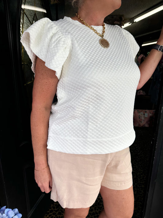 White SS Flutter Quilted Top