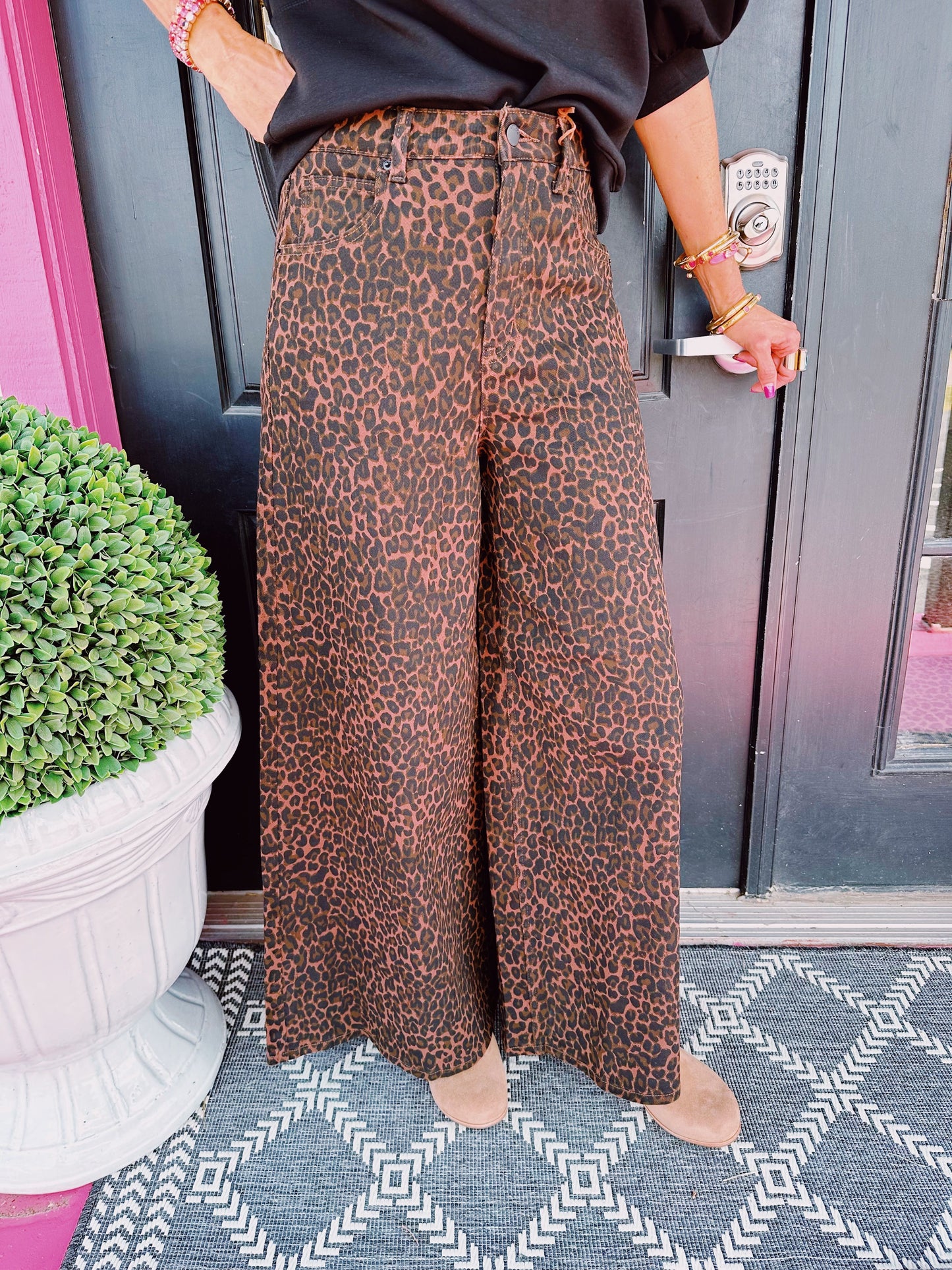 Brown Zoe Wide Leopard Jean