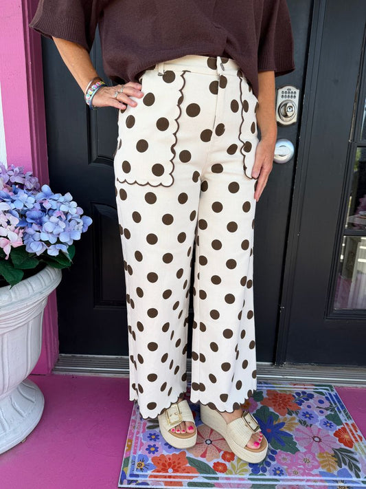 Cream and Brown Polka Dot Pants