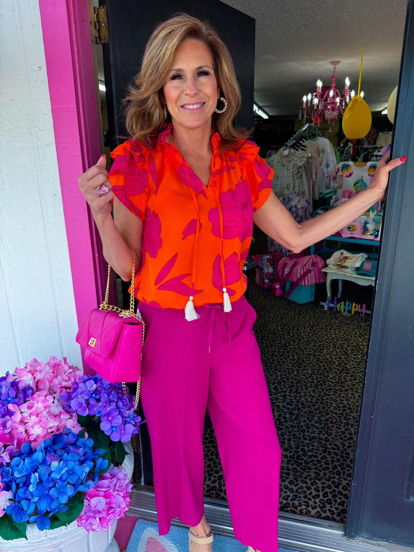Orange Print Flutter Top