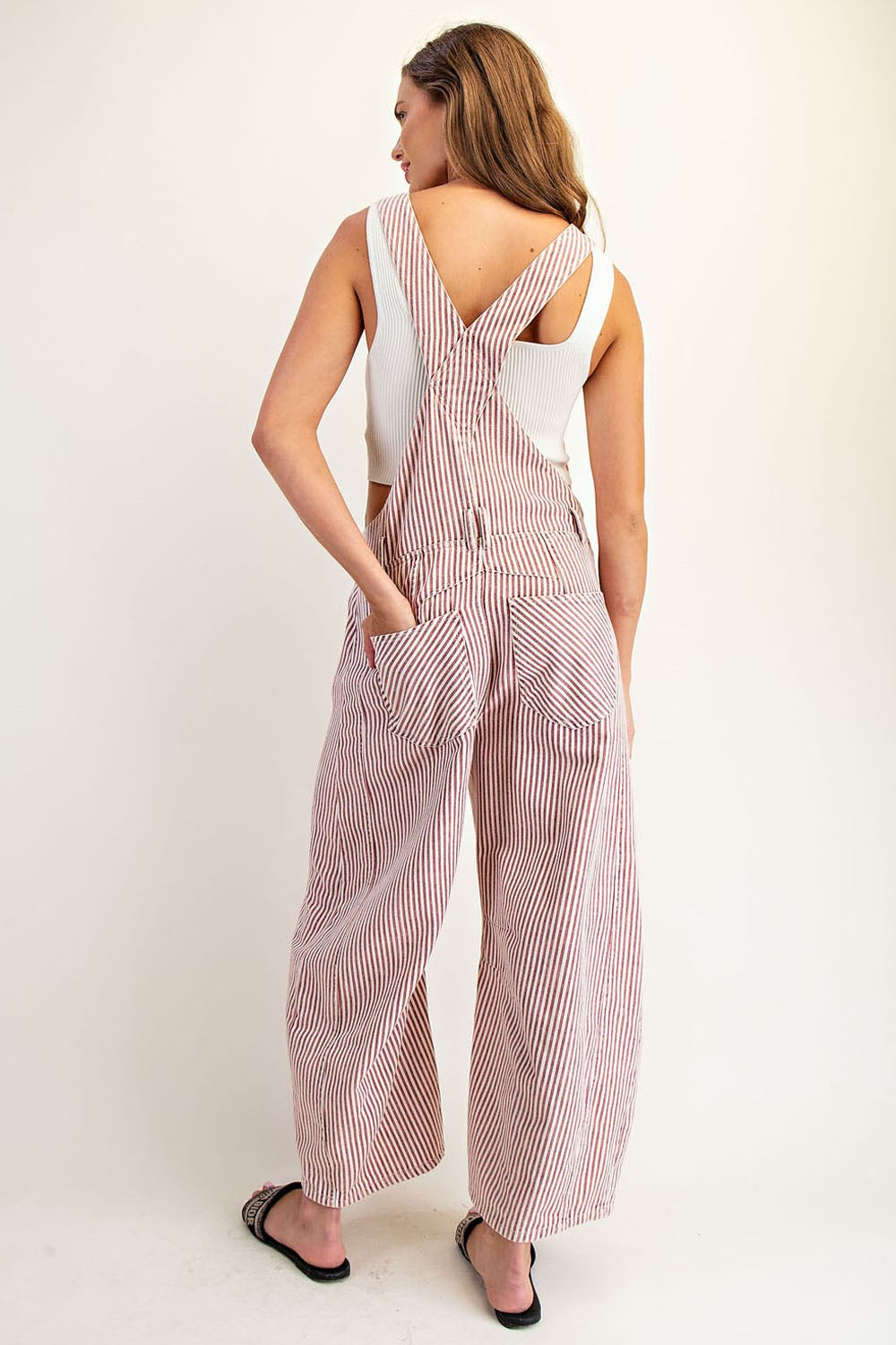 Raspberry Stripe Barrel Jumpsuit