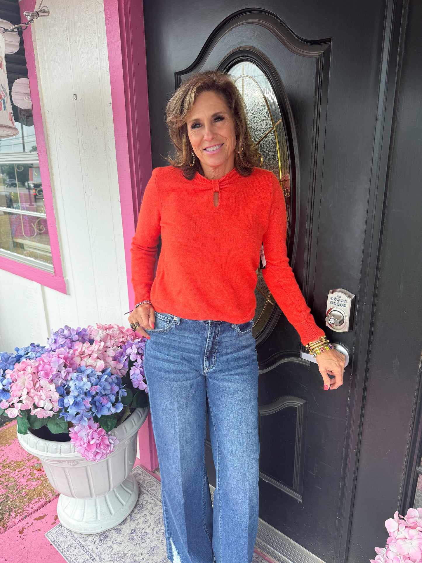 Orange Cut Out Bow Sweater
