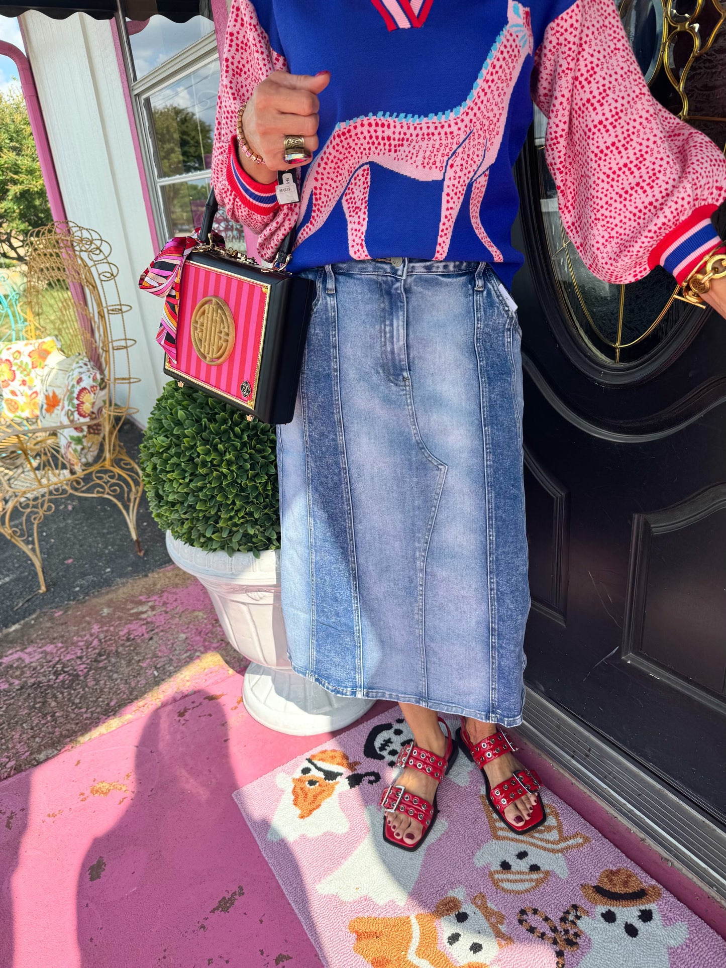 Road Trip Denim Midi Skirt