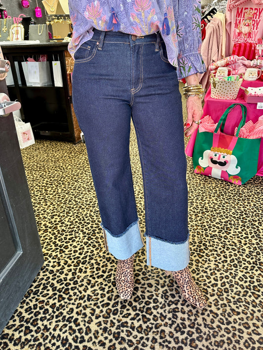 Dark MR Wide Leg & Cuff Jean