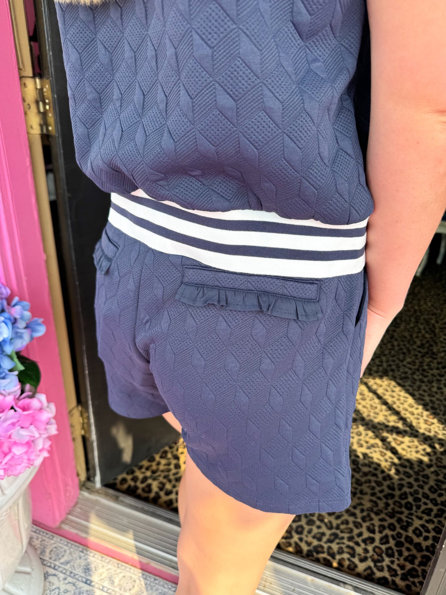 Navy Textured Short Set