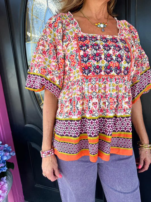 Plum Tile Patterned Top