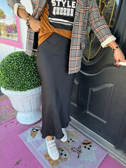 Black Poly Sheen Skirt